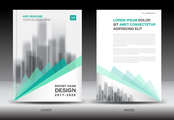 Annual report brochure green cover template vector 03  