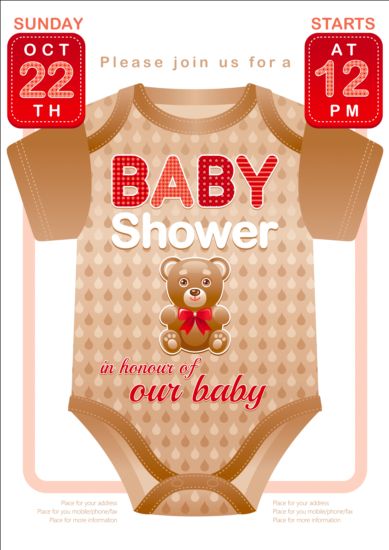 Baby shower kaart met kleding vector 04  