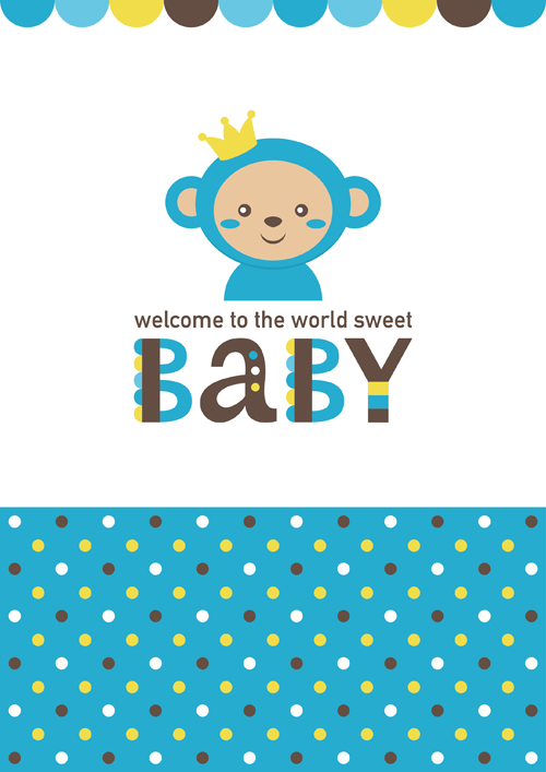 Baby shower card with monkey vector 03  