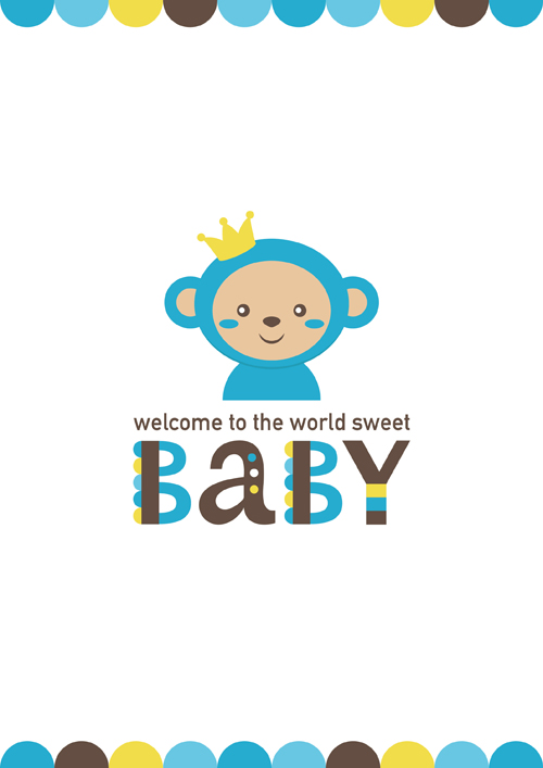 Baby shower card with monkey vector 04  