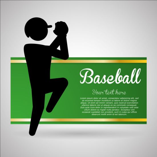 Baseball green banner with people silhouette vectors set 01  