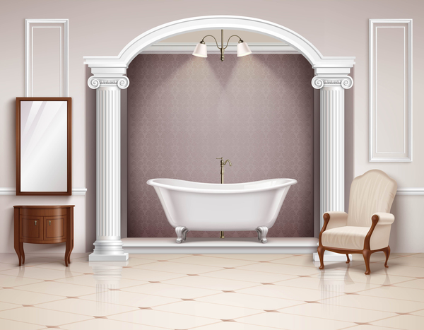 Salle de bains design d'intérieur réaliste vector 03  