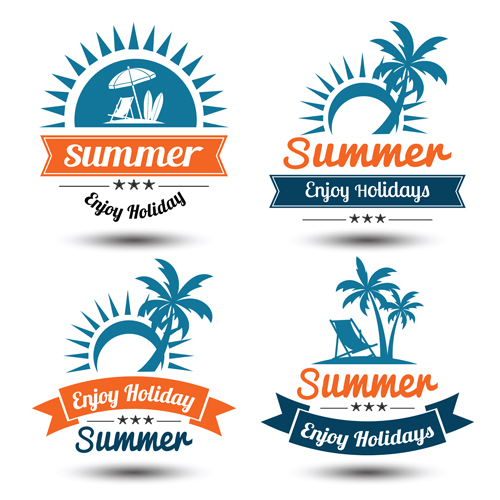 Blue summer holiady labels vector set 02  