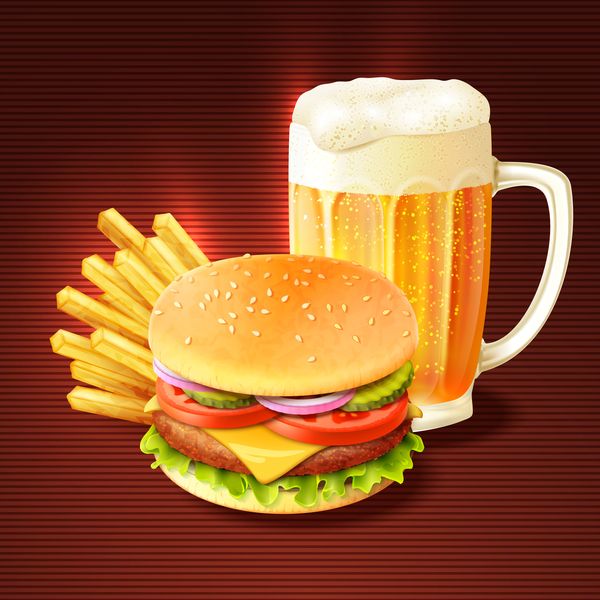 Burger with beer vector material  
