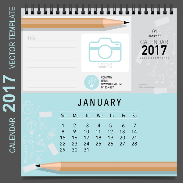 カレンダー2017ベクターテンプレートセット01  