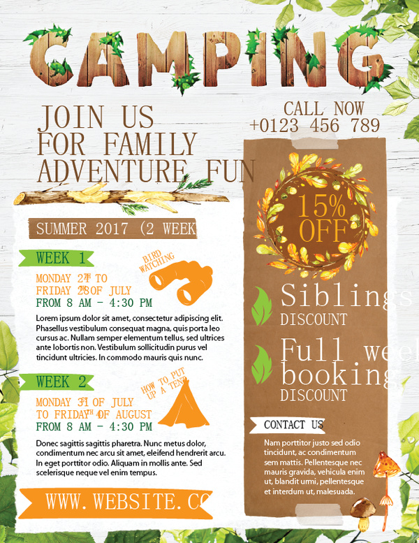 Camping flyer template vector 02  