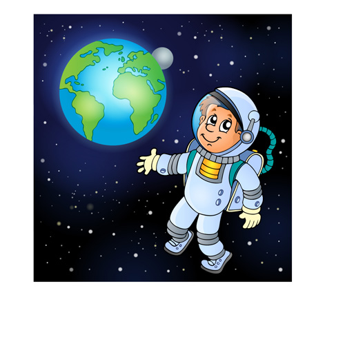 Cartoon astronauts with outer space vector 01  