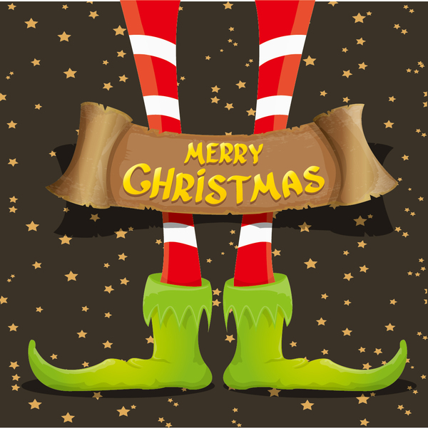 Tecknad Elfs ben med retro Christmas banner vektor 05  