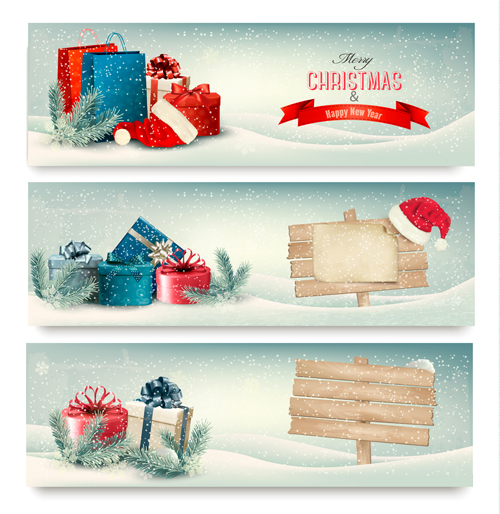 Christmas banners with winter snow vector set 02  
