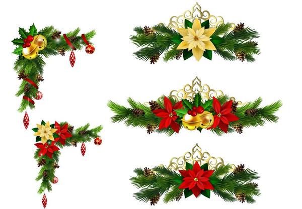 Christmas corner decorative with borders vector 06  