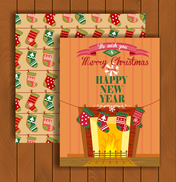 Kerstwens kaarten en enveloppen met houten achtergrond vector 02  