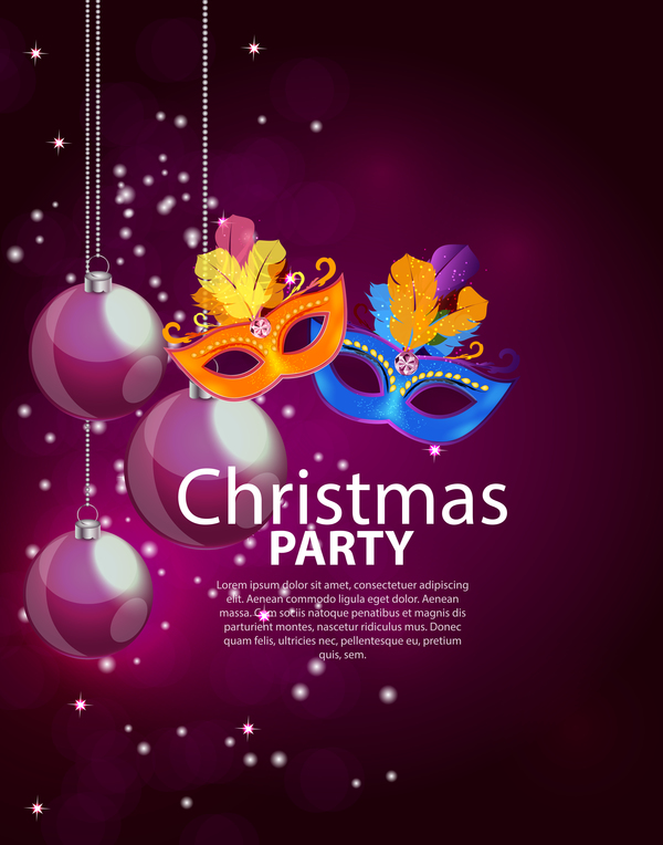 クリスマスパーティーのポスターの紫色のベクトルテンプレート05  