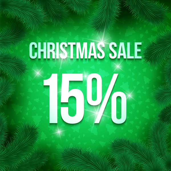 Christmas sale template with pine frame vector 03  