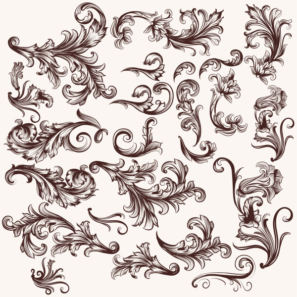 Classical decorative floral art vectors  