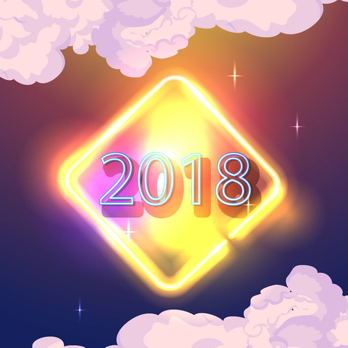 Bewölken Sie sich mit glänzendem Hintergrundhintergrund des Hintergrundes 2018 des neuen Jahres  