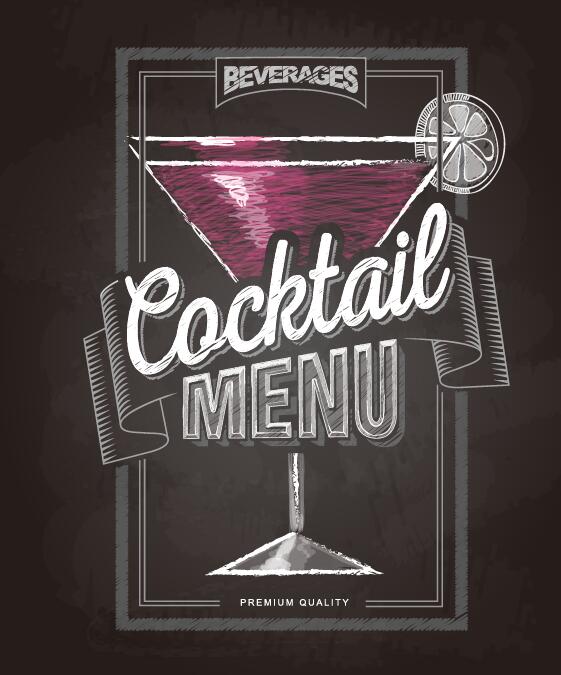 Couverture de menu cocktail avec tableau noir et craie dessin vectoriel 20  
