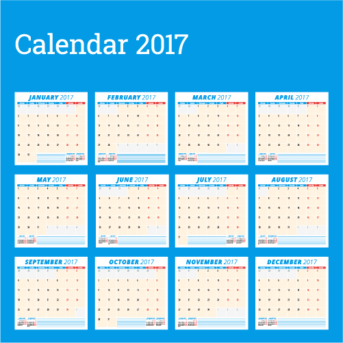 Common 2017 Wall Calendar template vector 02  