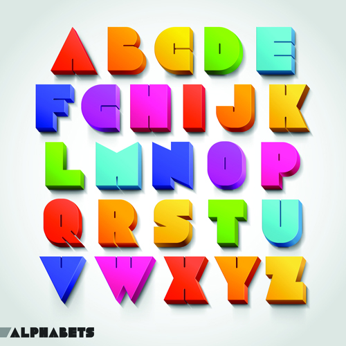 Creative 3D colored alphabet design vector 02  