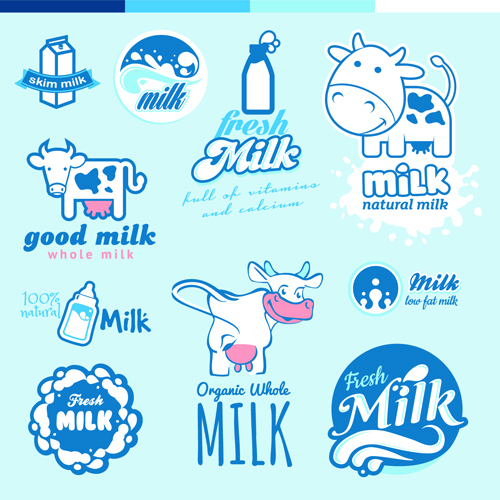 Creative milk labels with logos design vector 01  