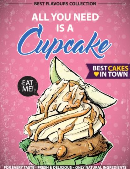 Cupcake vintage poster design vettoriali 05  