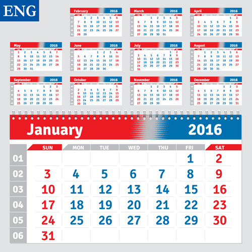 Desk calendar template 2016 vector material 04  