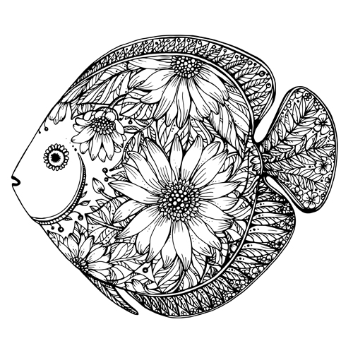 Fish with floral design vector  