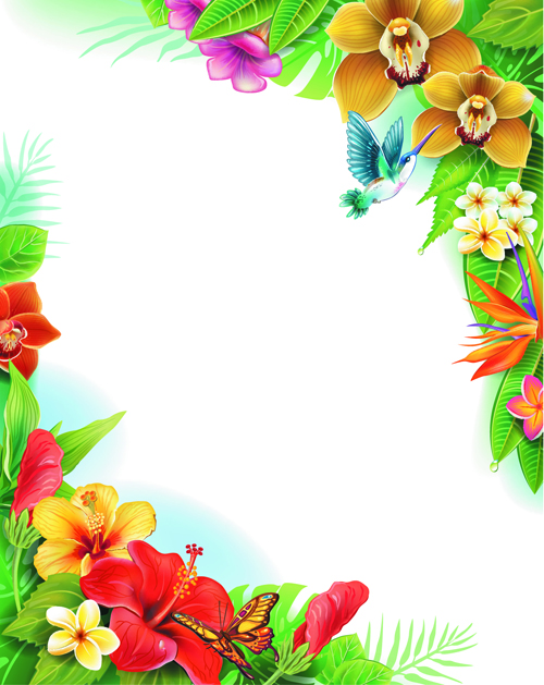 Beautiful flowers and butterflies vector background 04  