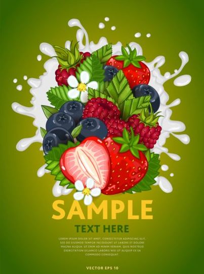 Composizione di frutta latte poster design vector 05  