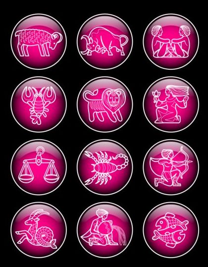 Glass textured zodiac purple icons vector  