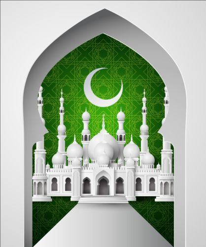 Green with white mosque background vector 01  