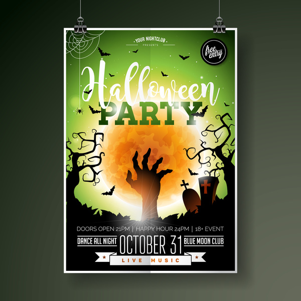 Halloween flyer with poster cover template vector 05  