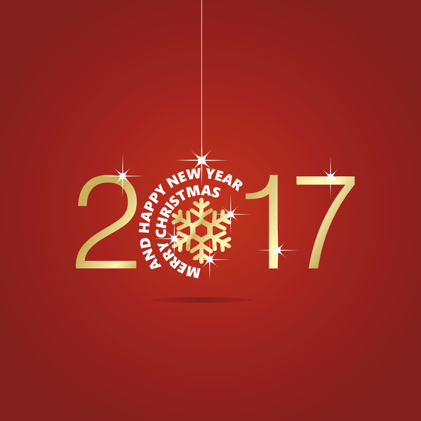 Gott nytt år 2017 Christmas Ball snö flinga röd vektor  