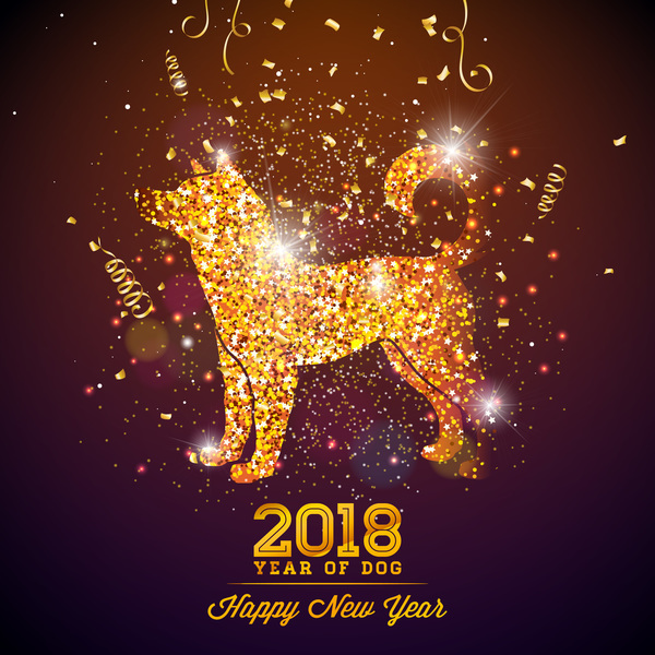 Bonne année 2018 année de conception de vecteurs de chien 02  