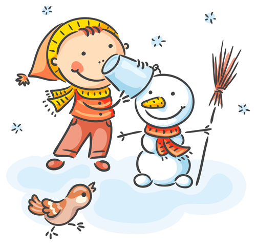 Happy winter children cartoon vector 03  