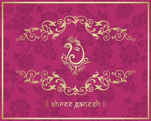 Indian floral ornament with pink background vector 08  