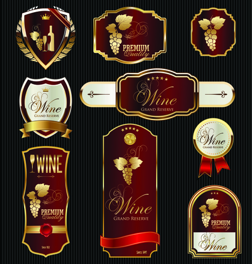 Luxury golden wine labels vector 03  