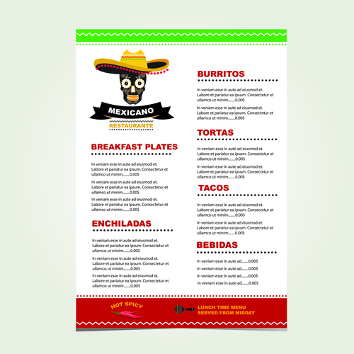 Mexican restaurant menu creative vector 01  