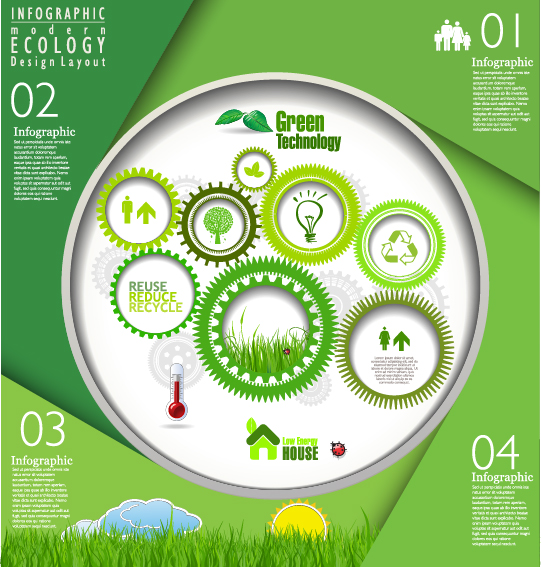 Modern ecology infographics green template vector 05  