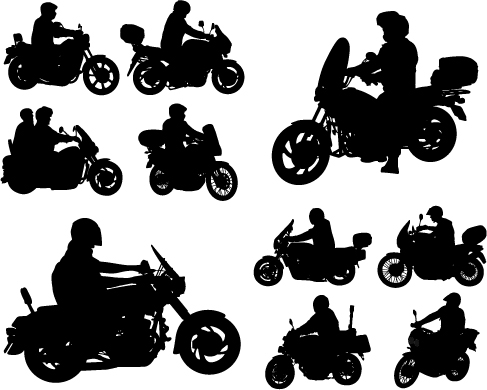 Motorcycle riders with motorcycle silhouettes vector set 01  