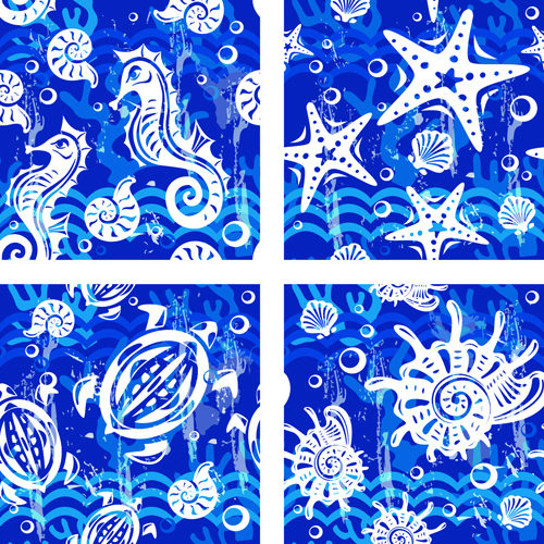 Nautical elements blue seamless pattern vector 07  