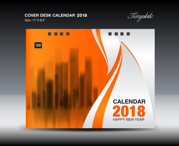 オレンジの卓上カレンダー2018カバーテンプレートベクトル06  