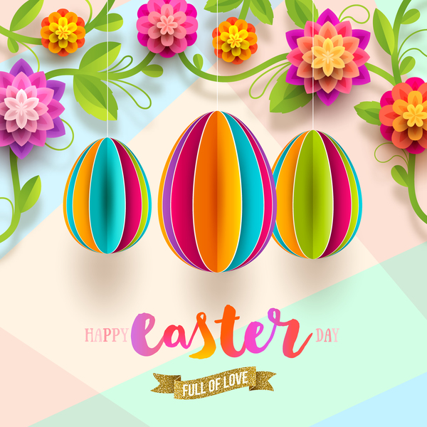 Origami egg with easter card vector 