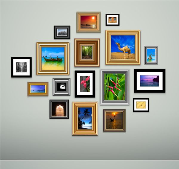 Photo with photo frame on wall vector 02  