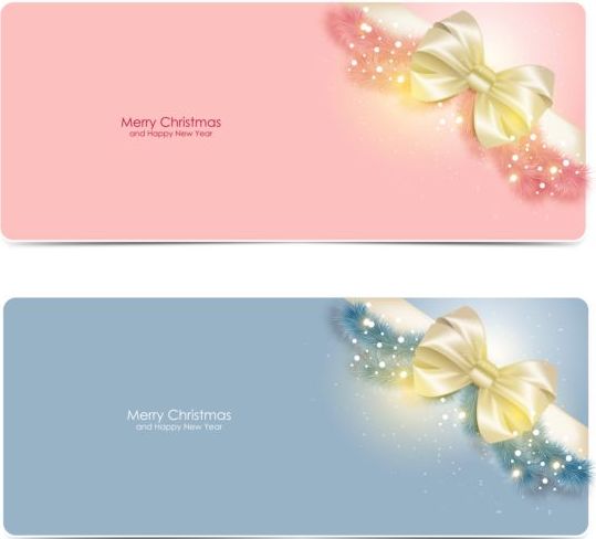 ピンクのグレーのクリスマスカードと弓のベクトル  