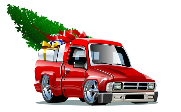 赤いトラック、クリスマスプレゼントベクトル材料01  