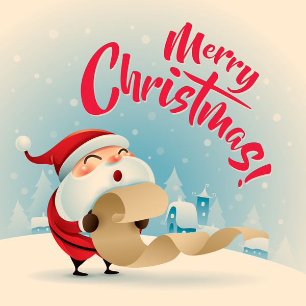 Retro christmas greeting card with cute santa vectors 08  