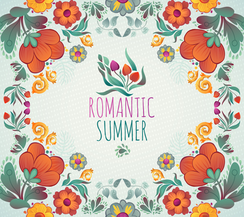 Romantic summer floral cards design vector 01  