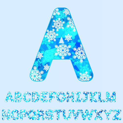 Snowflake christmas alphabet vector set  