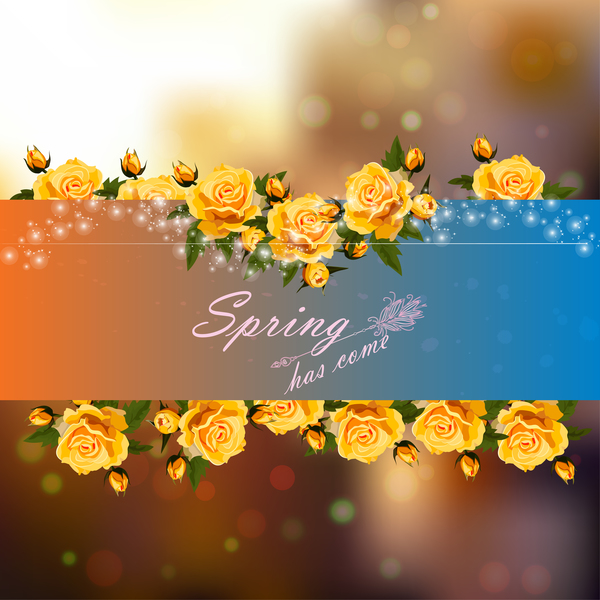 Spring postcars with beautiful flowers vector 01  