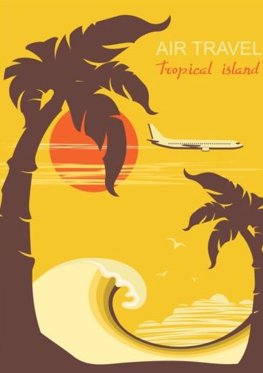 Tropiska ön flyg resor vintage affisch vektor 02  
